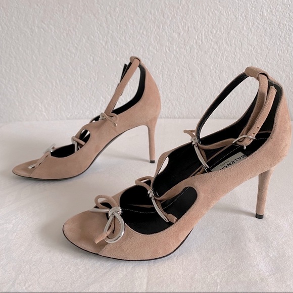 Balenciaga Beige silver Boucle bow Suede heel Sandals - Picture 7 of 13